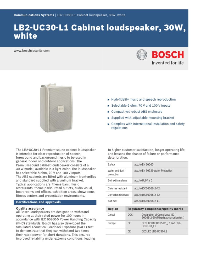 Bosch LB2-UC30-L1 Cabinet loudspeaker, 30W, white