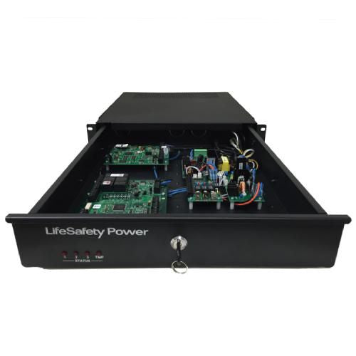 LifeSafety Power RGM75-D8PZ 4DR 75W Single voltage Integrated Mercury 4 door rackmount, 8 aux outputs, z arm cable mgmt