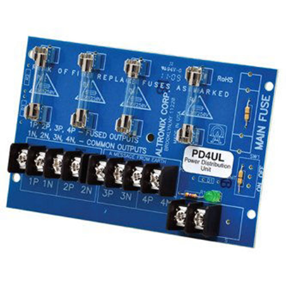 Altronix PD4UL Power Distribution Module, 4 Fused Outputs up to 28VAC/VDC, Board