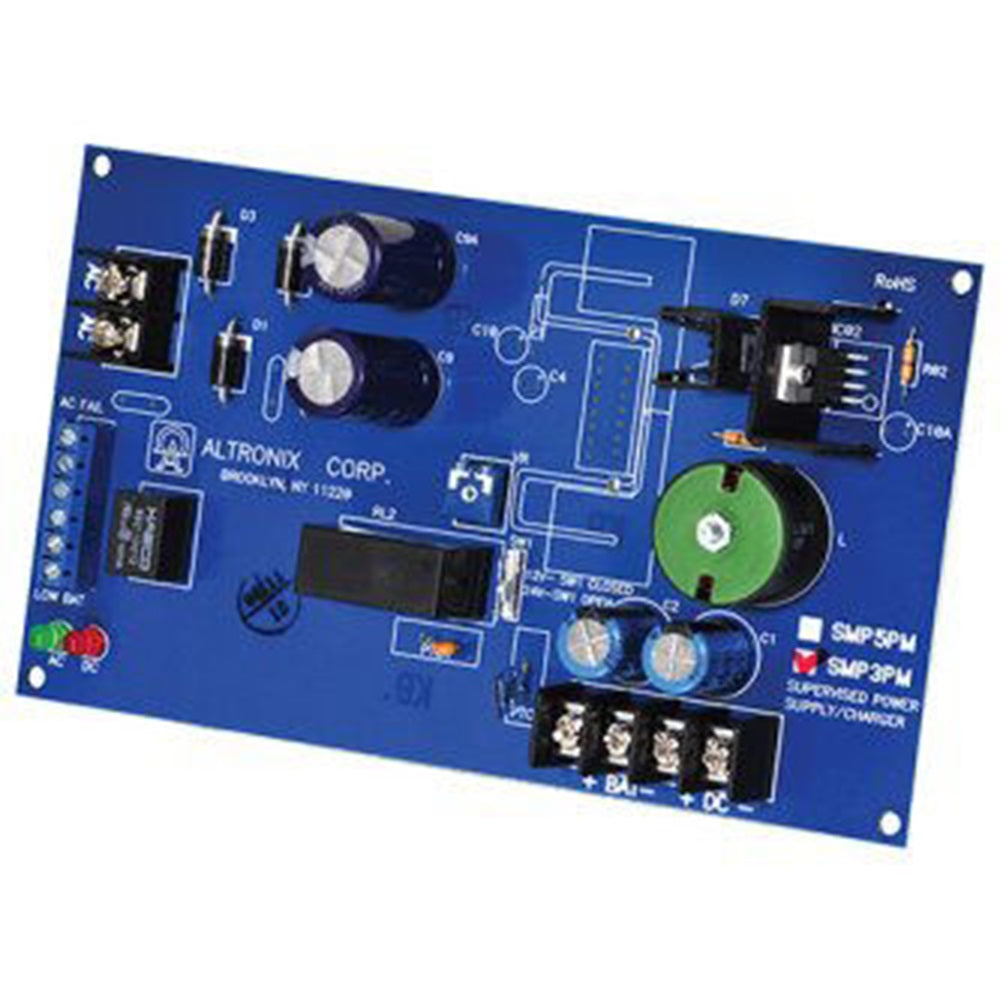 Altronix SMP3PM Power Supply Charger, Single Output, 6/12/24VDC @ 2.5A, 24/28VAC, Supervision, Board