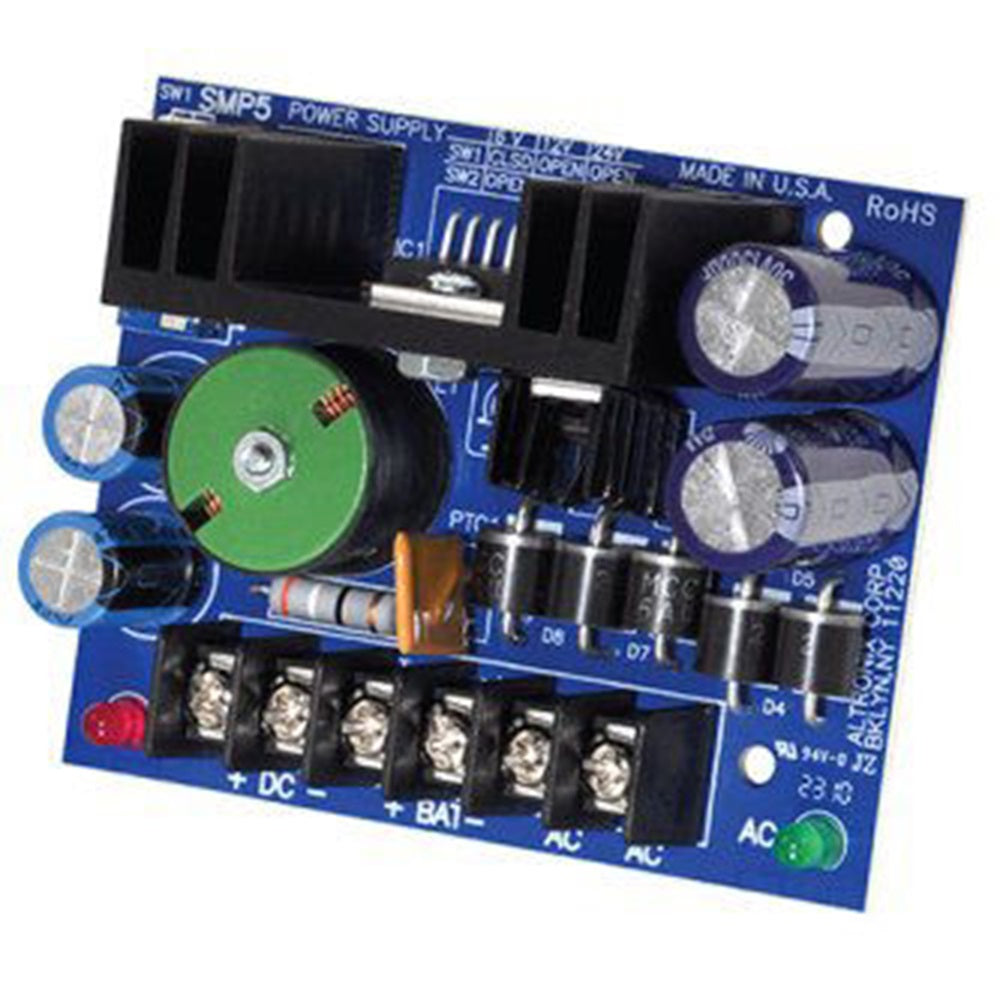 Altronix SMP5 Power Supply Charger, Single Output, 6/12/24VDC @ 4A, 24/28VAC, Board
