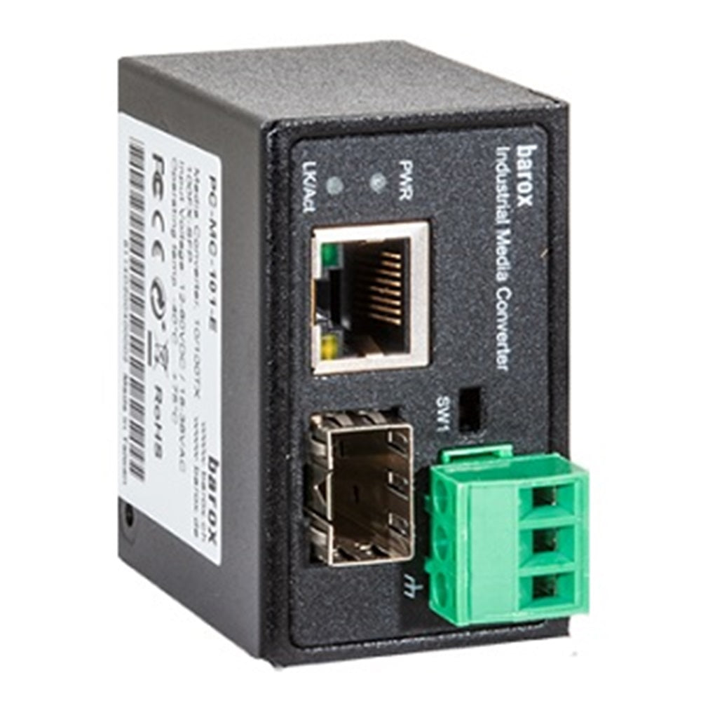 Barox PC-MC-101-E Media converter for DIN rail, extended temperature range, 1x10/100TX, RJ45, 1 x 100FX, LC, or LC-Duplex