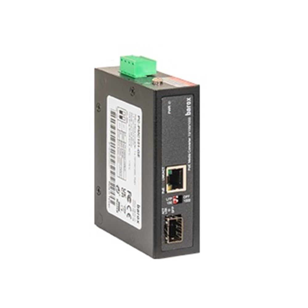 Barox PC-PMC101-GE Media converter for DIN rail, extended temperature range, 1x10/100/1000TX PoE+ 802.1af/at , RJ45