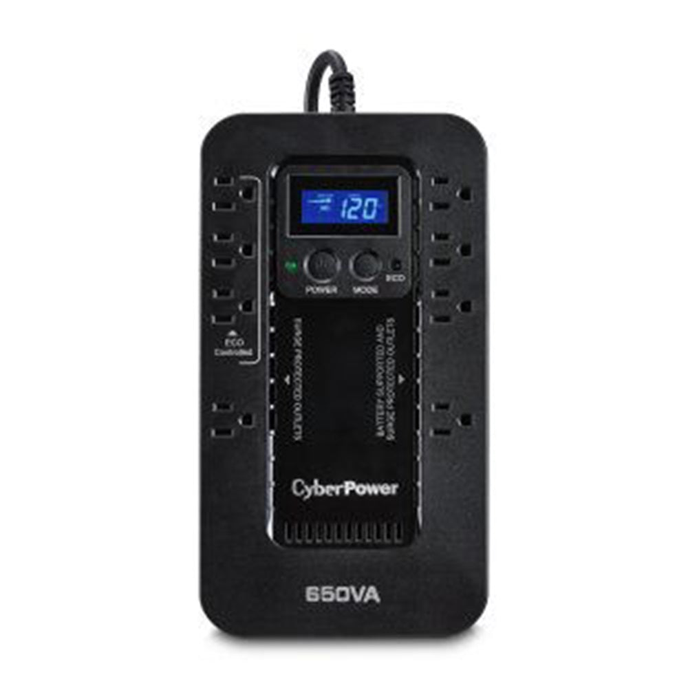 CyberPower EC650LCD 650VA/390W, Simulated Sine Wave, NEMA 5-15P, 5 ft cord, 8 NEMA 5-15R, USB, PowerPanel Personal Edition