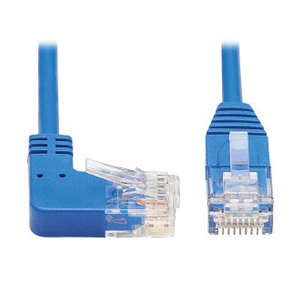 Eaton N204-S01-BL-RA Right-Angle Cat6 Gigabit Molded Slim UTP Ethernet Cable (RJ45 Right-Angle M to RJ45 M), Blue, 1 ft. (0.31 m)