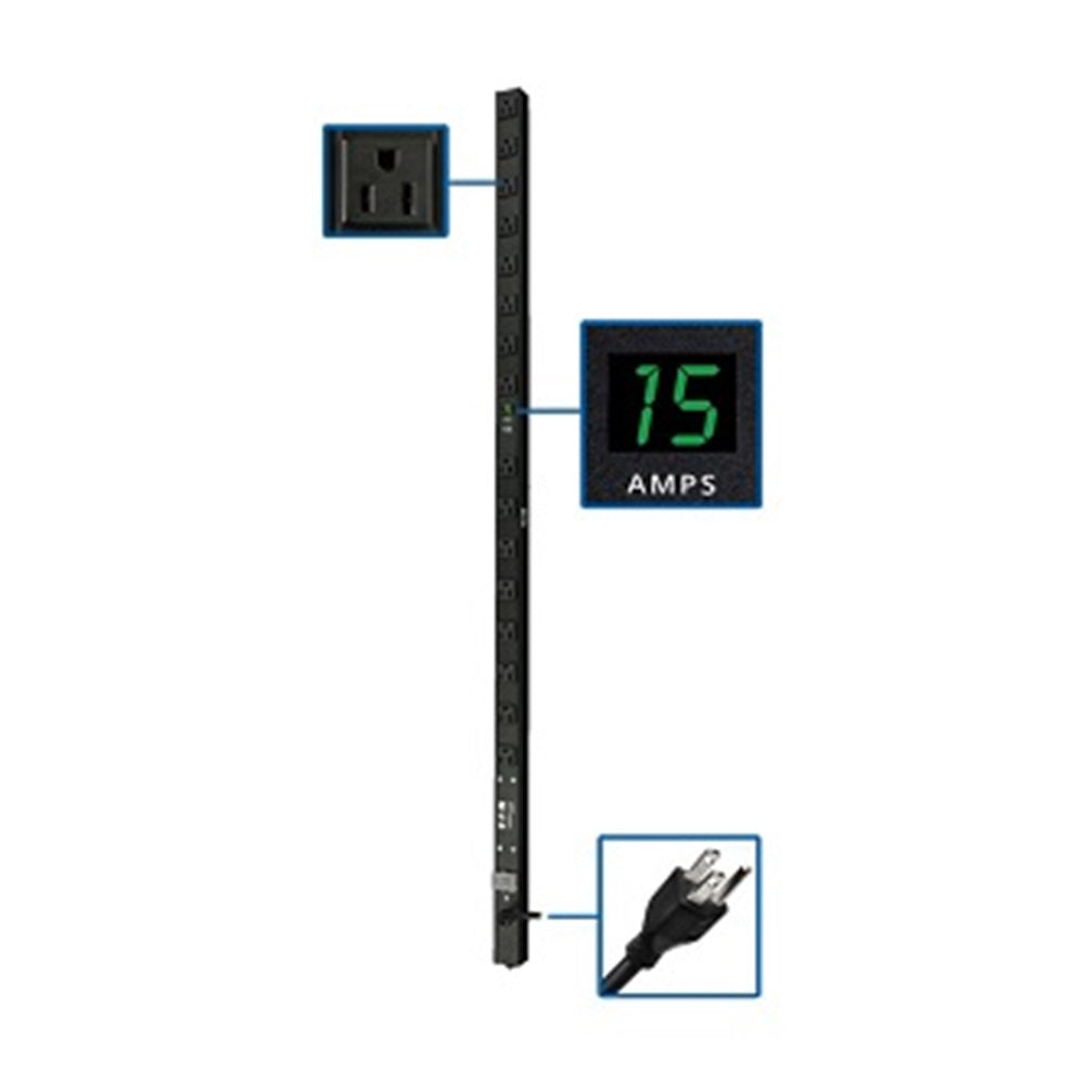 Eaton PDUMV15 1.4kW Single-Phase Local Metered PDU, 120V Outlets (16 5-15R), 5-15P, 15 ft. (4.57 m) Cord, 0U Vertical, 48