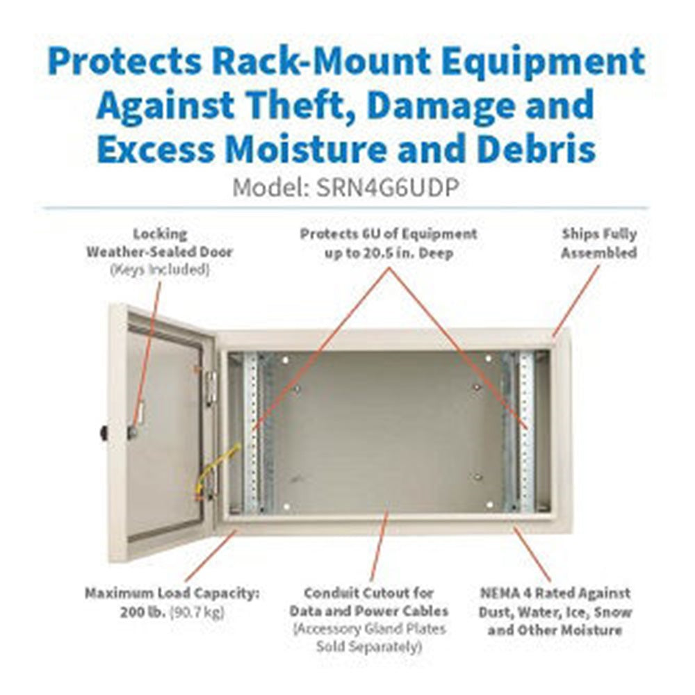 Eaton SRN4G6UDP SmartRack Industrial Enclosure with Lock - NEMA 4, Wall Mount, Metal Construction, 20.5 in. Depth, 6U, Gray