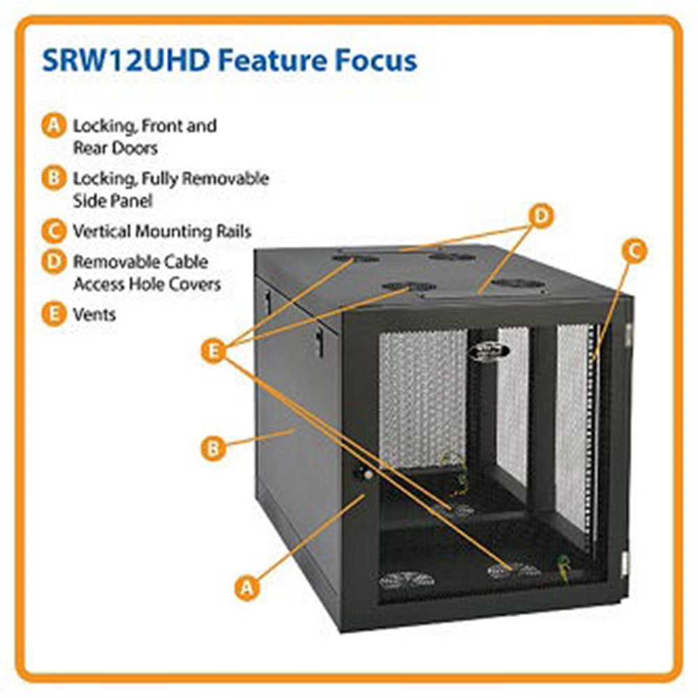 Eaton SRW12UHD SmartRack 12U Heavy-Duty Low-Profile Server-Depth Side-Mount Wall-Mount Small Rack Enclosure