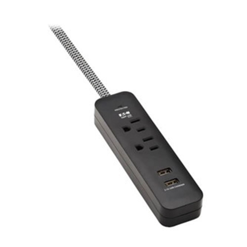 Eaton TLP206USB Tripp Lite Series 2-Outlet Surge Protector with 2 USB Ports (2.1A Shared) - 6 ft. Cord, 5-15P Plug, 450