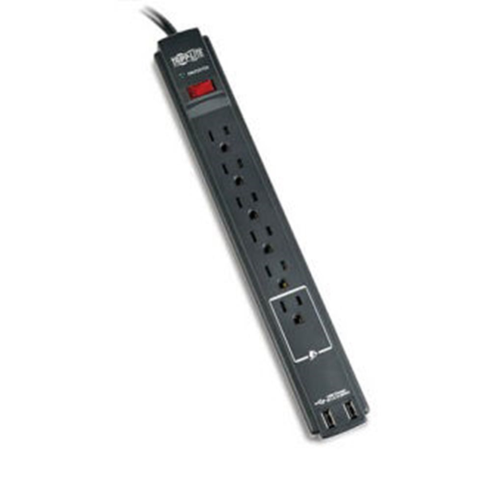 Eaton TLP606USBBTAA Protect It! 6-Outlet Surge Protector, 6 ft. (1.83 m) Cord, 990 Joules, 2 x USB Charging ports (2.1A), Black