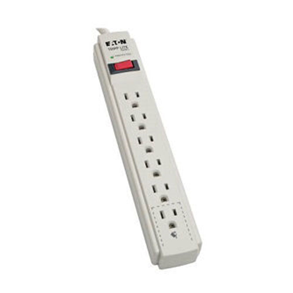 Eaton TLP608 Protect It! 6-Outlet Surge Protector, 8 ft. (2.43 m) Cord, 990 Joules, Low-Profile Right-Angle 5-15P plug