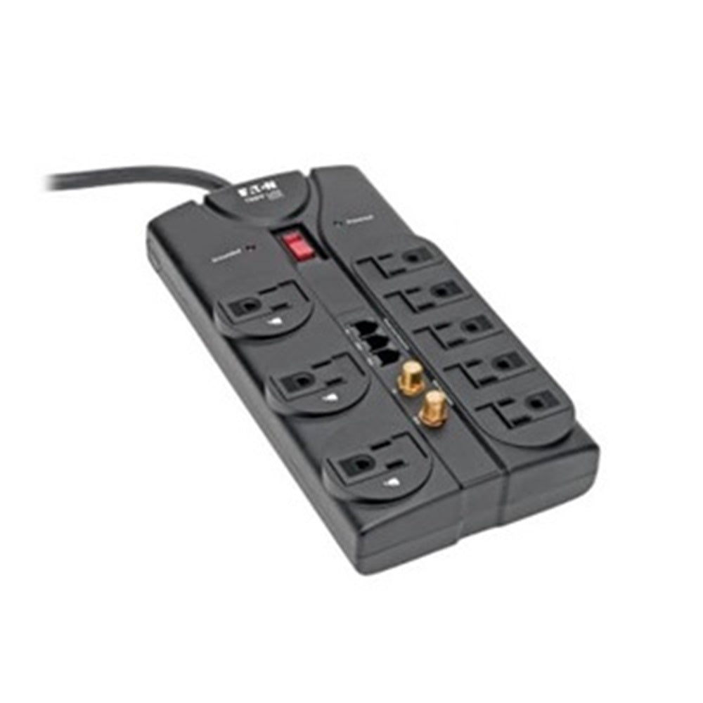 Eaton TLP808TELTV Tripp Lite Series Protect It! 8-Outlet Surge Protector, 8 ft. (2.43 m) Cord, 2160 Joules, Tel/Fax/Modem/Coax