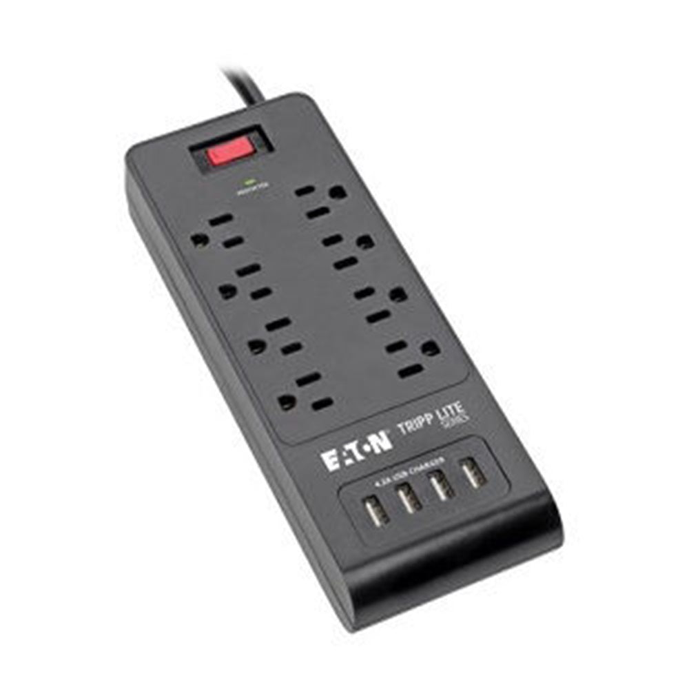 Eaton TLP864USBB 8-Outlet Surge Protector with 4 USB Ports (4.2A Shared) - 6 ft. (1.83 m) Cord, 1800 Joules, Black
