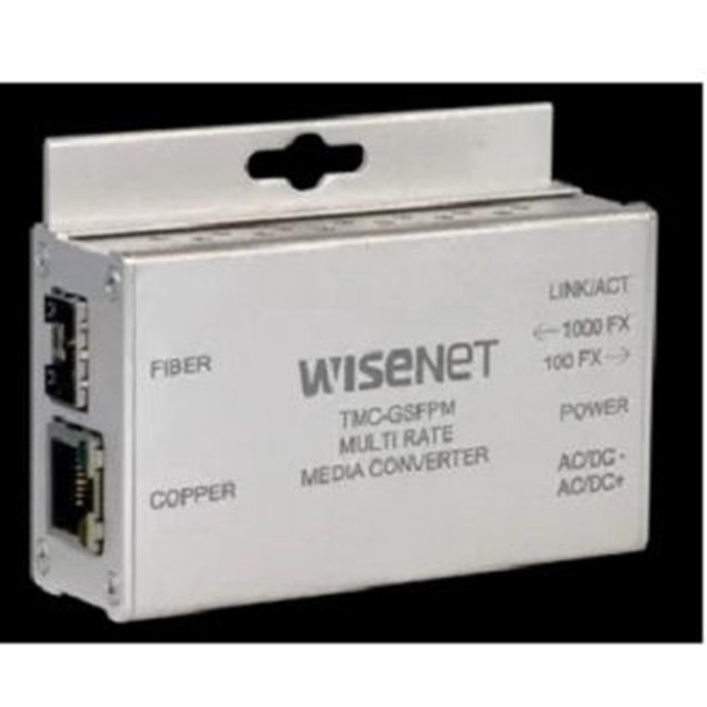 Hanwha TMC-GSFPPOEM 10/100/1000Mbps Multi-Rate media converter, SFP, 100FX/1000FX selectable, small size, PoE+, SFP module