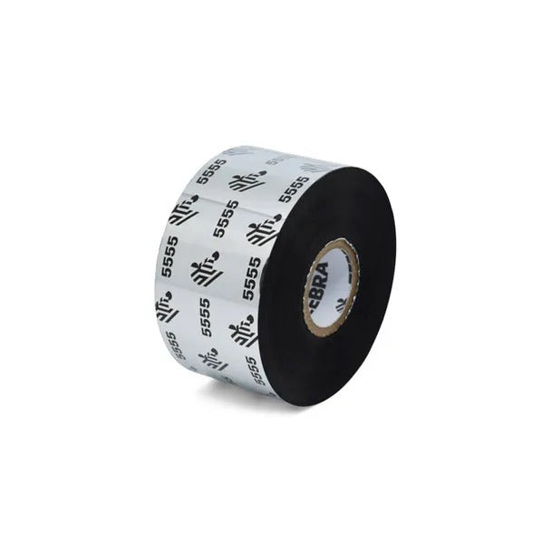 Zebra 05555BK06045 Wax/Resin Ribbon, 60mmx450m (2.36inx1476ft), 5555; Standard, 25mm (1in) core, 6/box