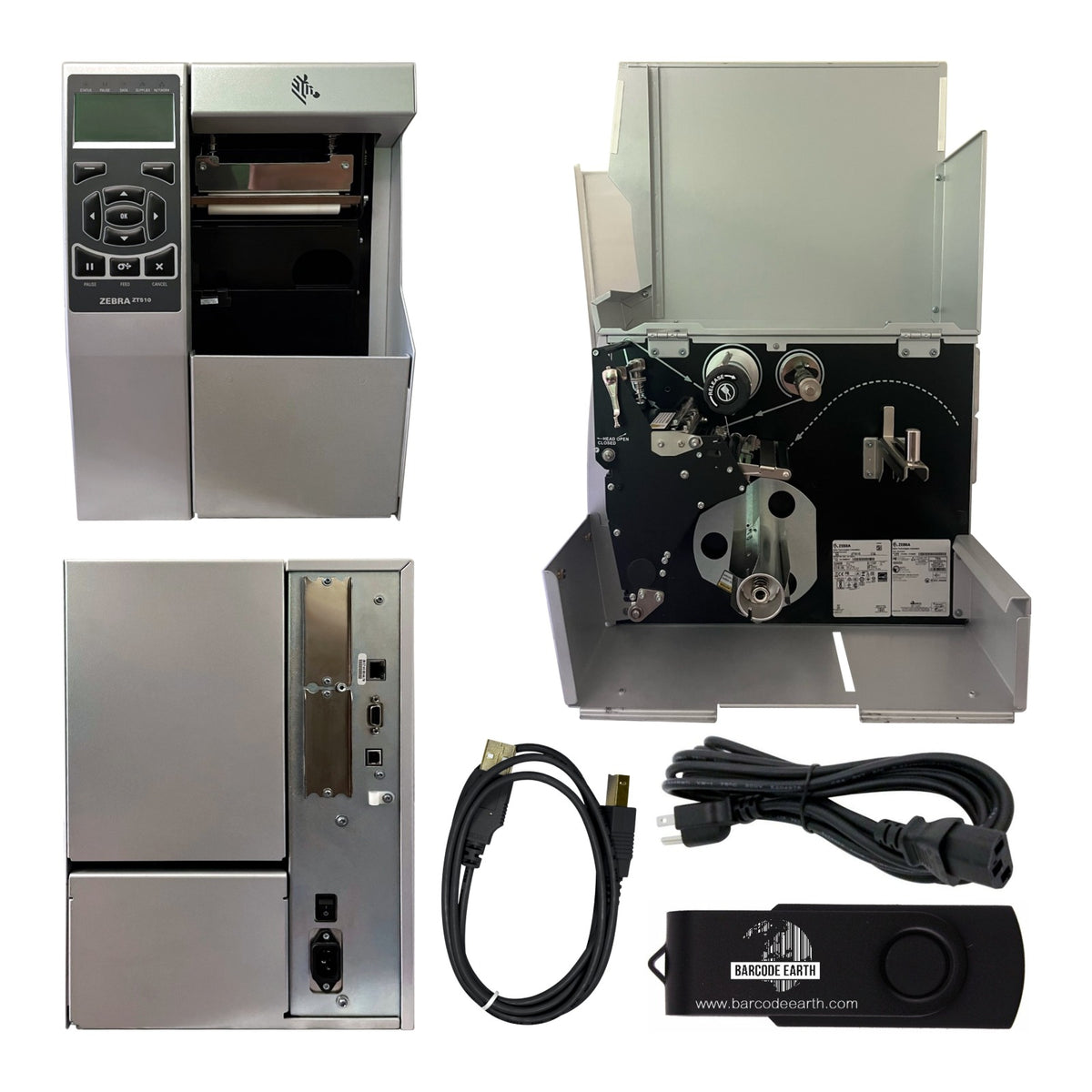 Zebra ZT51042-T210000Z ZT510, 4'', 203 dpi, US Cord, Serial, USB, Gigabit Ethernet, Bluetooth LE, Rewind, Mono, ZPL