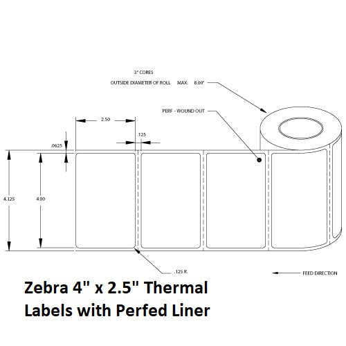 Zebra 94681 Label, Paper, 4x2.5in (101.6x63.5mm); TT, Z-Select 4000T, High Performance Coated, Permanent Adhesive, 3in