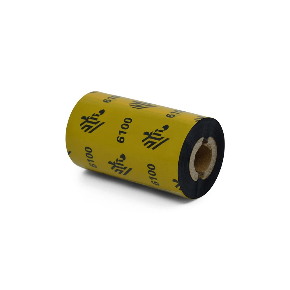 Zebra 06100ZD25707 Wax/Resin Ribbon, 57mmx74m (2.24inx242ft), 6100; Standard, 12mm (0.5in) core 48 rolls per case