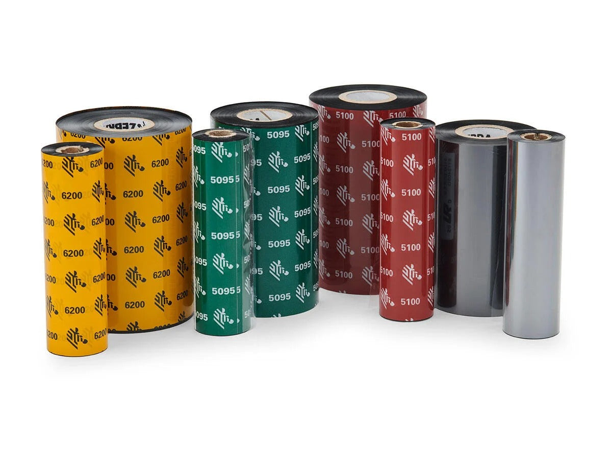 Zebra 06100BK11045 Wax/Resin Ribbon, 110mmx450m (4.33inx1476ft), 6100; Standard, 25mm (1in) core, 6/box