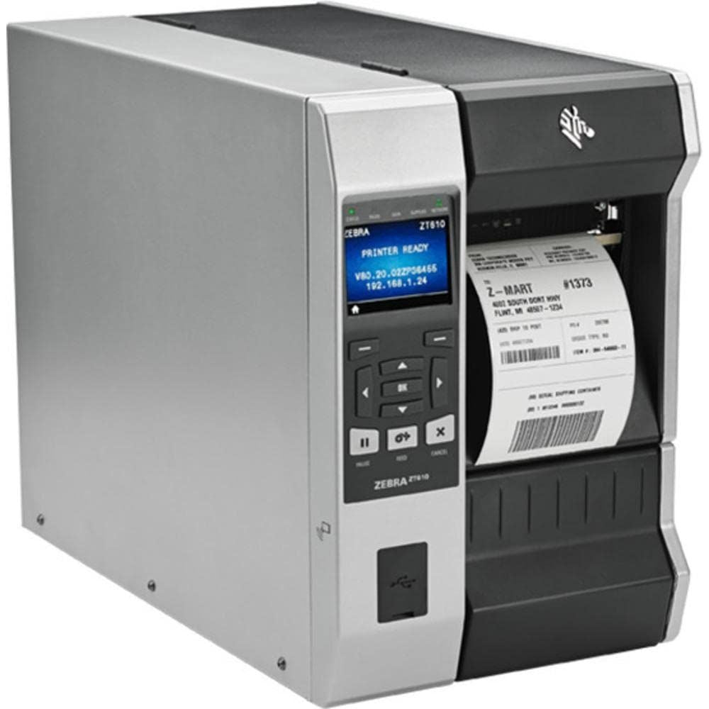 Zebra ZT61043-T010100Z ZT610, 4'', 300 dpi, US Cord, Serial, USB, Gigabit Ethernet, Bluetooth 4.0, USB Host, Tear, Color, ZPL