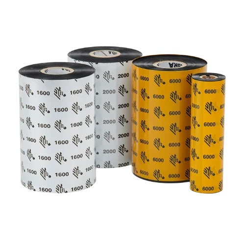 Zebra 05319BK11045 Wax Ribbon, 110mmx450m (4.33inx1476ft), 5319; Performance, 25mm (1in) core, 6/box