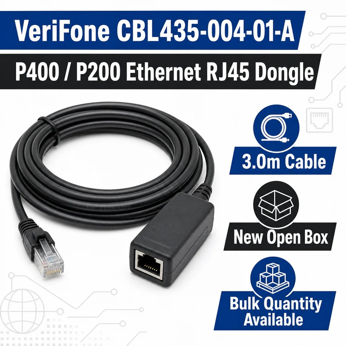 VeriFone CBL435-004-01-A Cable, P200 Ethernet Dongle 3.0M