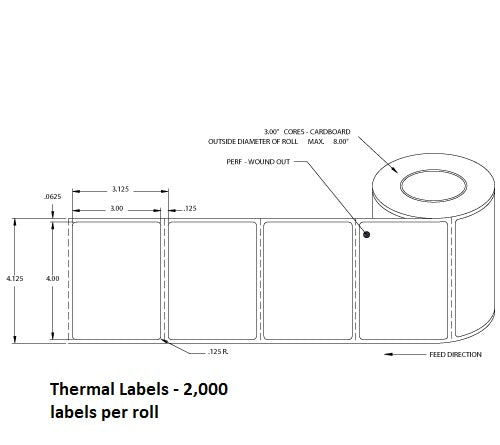 Zebra 10000283 Label, Paper, 4x4in (101.6x101.6mm); TT, Z-Perform 2000T, Value Coated, Permanent Adhesive, 3in (76.2mm) core