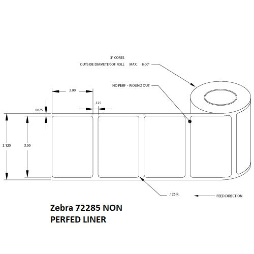 Zebra 72285 Label, Paper, 3x2in (76.2x50.8mm); TT, Z-Select 4000T, High Performance Coated, Permanent Adhesive, 3in