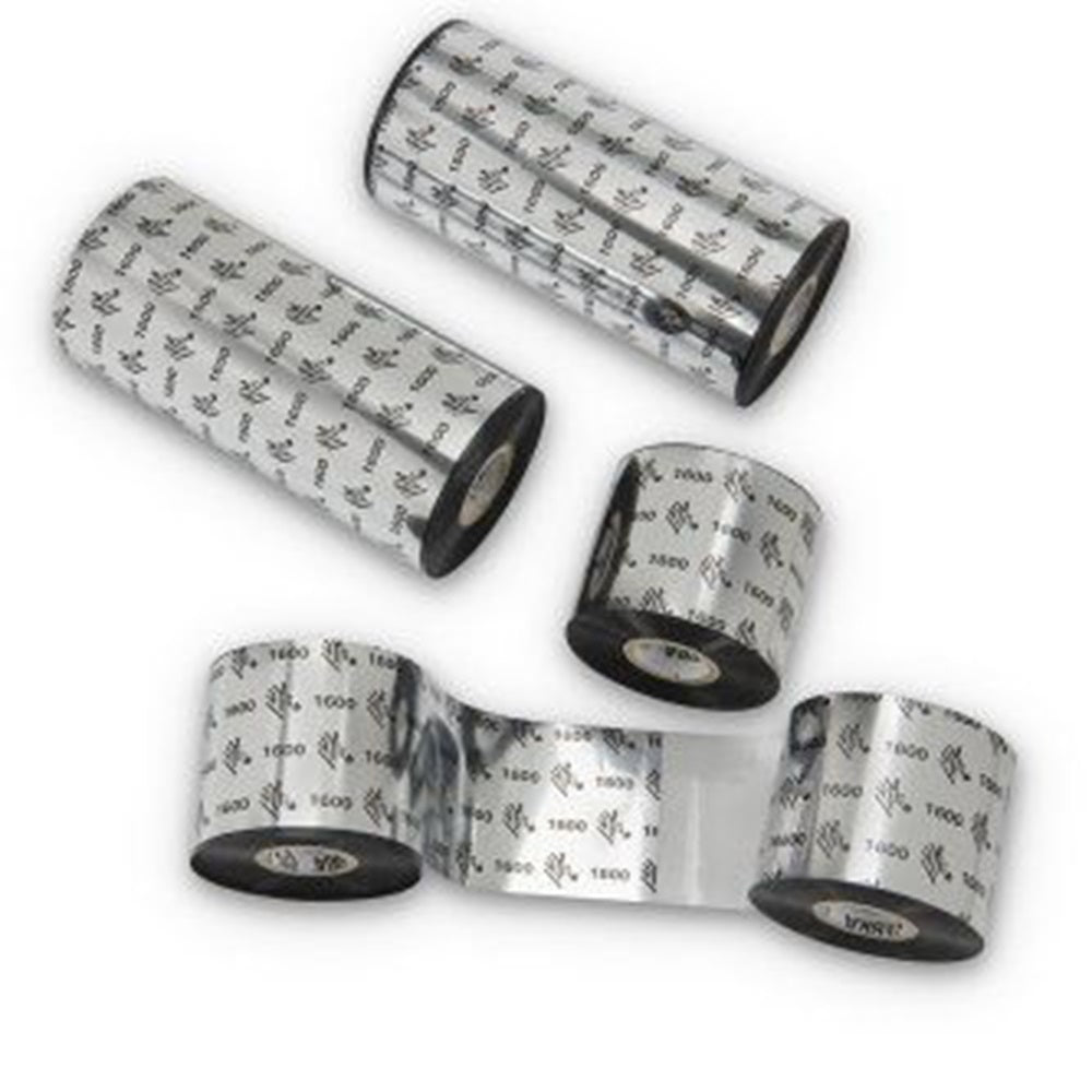 Zebra 01600BK11045 Wax Ribbon, 110mmx450m,1600; Economy Wax, 25mm core