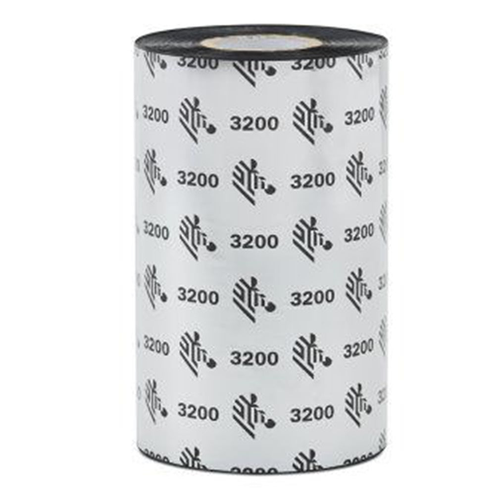 Zebra 03200BK11045 Wax/Resin Ribbon, 110mmx450m (4.33inx1476ft), 3200; High Performance, 25mm (1in) core, 6/box