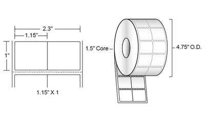 Cognitive 03-02-1520 DT, 1.15x1 Label, Die-cut Rectangular, Paper, Gap/Perforated, 2 up