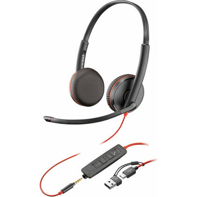 HP Poly 8X229A6 Poly Blackwire 3225 Stereo USB-C Headset +3.5mm Plug +USB-C/A Adapter (Bulk)