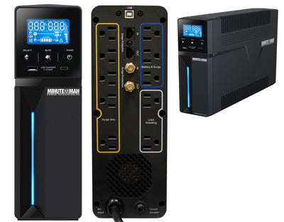 Minuteman Power ETR550LG Entrust-LG Series: line-interactive UPS w/ LCD Display, 550VA/330 Watts, 120 VAC, voltage range 90-140VAC