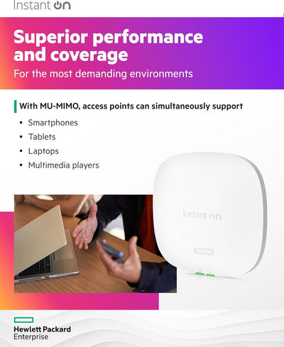 HP R9B32A Networking Instant On Access Point AP25 4x4 WiFi 6 Indoor Wireless Access Point - Power Source Included - US