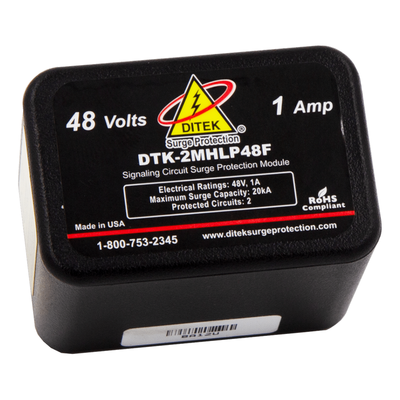 Ditek DTK-2MHLP48F 48V, 2 Pair, Modular Alam Panel Protector w/ 1A Fuse, UL497B Listed
