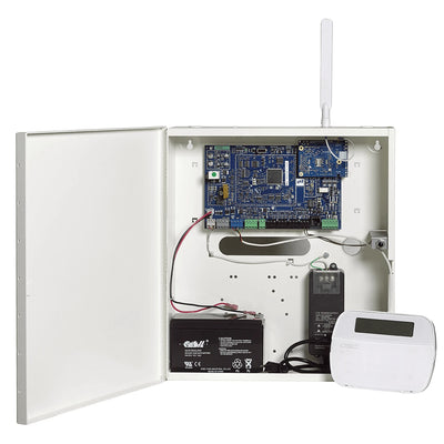 Digital Security Controls HS3128-NAKITCP01 PowerSeries Pro HS3128BASECP01 with HSC3010C cabinet, HS2LCDPRO keypad, SD-15W siren, and RJ45 telephone