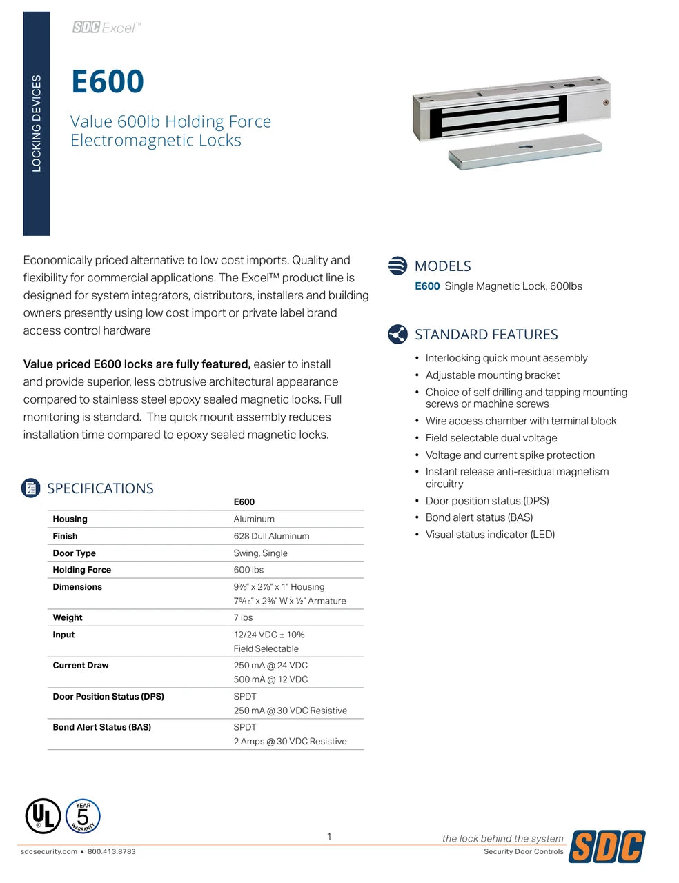 SDC E600 S600 Magnetic Lock D Ls Led