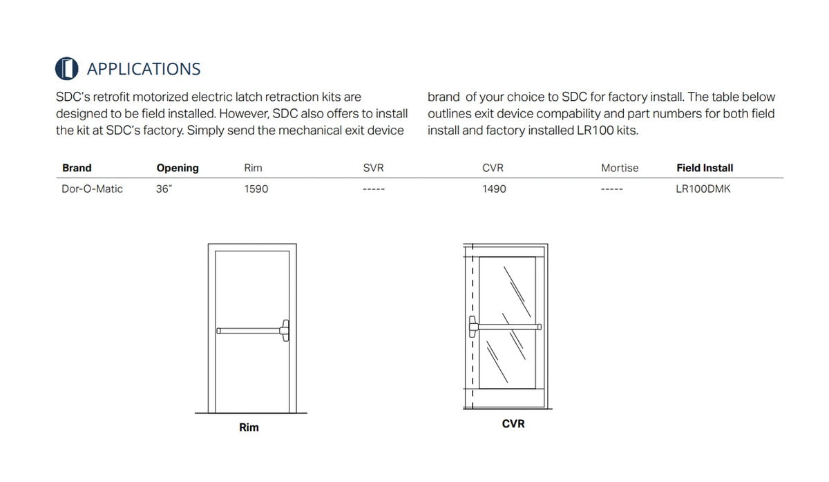 SDC LR100DMK Electric Latch Retraction Kit - Dor-O-Matic