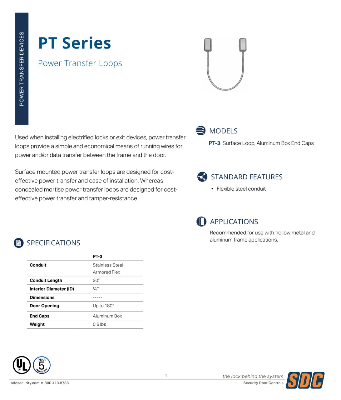 SDC PT-3V Armored Flex Power Transfer Loop, Surface Mount