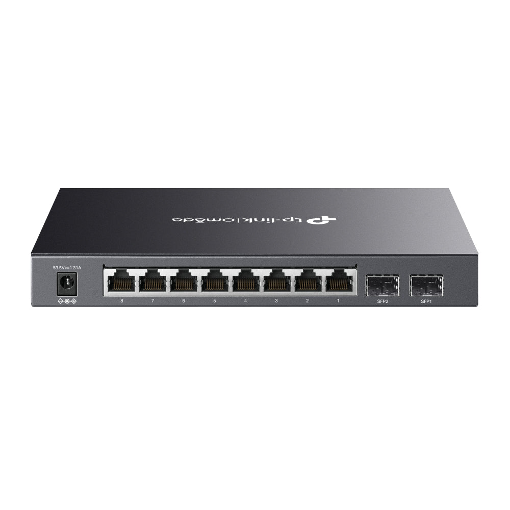 TP-Link SG2210P Omada 8-Port Gigabit Smart PoE+ Switch with 2 SFP Slots. PORT: 8 Gigabit PoE Ports, 2 Gigabit SFP Slots