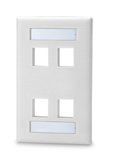 Signamax SKFL-4-WH 4-Port Single Gang Keystone Faceplate w/ Labeling, White