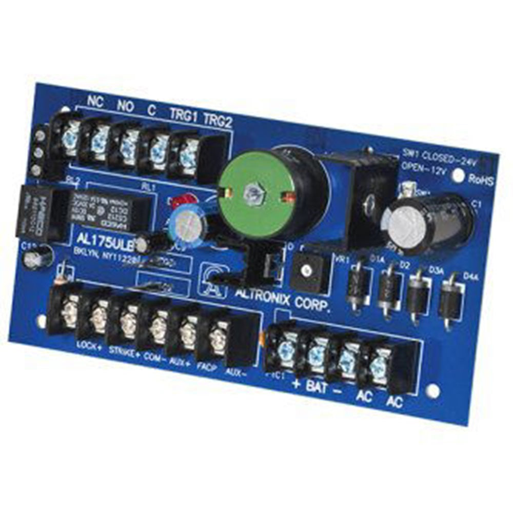 Altronix AL175ULB Access Control Power Supply Charger, 2 PTC Class 2 Outputs, 12/24VDC @ 1.75A, Board