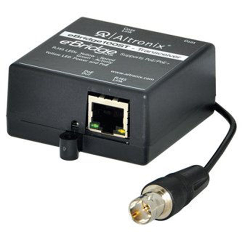Altronix EBRIDGE100ST EoC Single Port Small Transceiver, 100Mbps, Passes PoE/PoE+, Requires Compatible Receiver