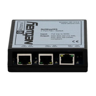 Altronix NETWAY2ES PoE-powered 2 port PoE/PoE+ Switch. Modular plastic case.