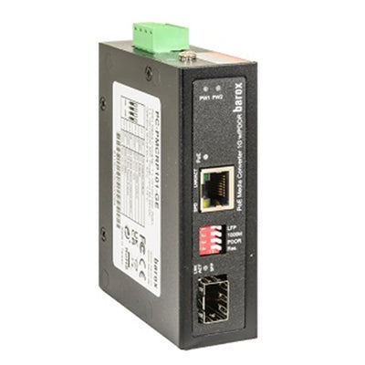 Barox PC-PMCRP101-GE Media converter for DIN rail, extended temperature range, 1x10/100/1000TX, RJ45, PoE 802.3af/at, 1 x SFP