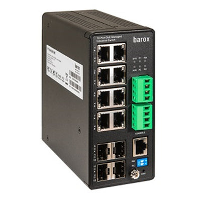 Barox RY-804GBTME Switch, DIN rail, Managed, 8x10/100/1000TX RJ45 ports, 4 x 100/1000 SFP ports, Layer 2/3, ring redundant, DMS