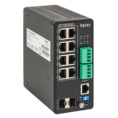 Barox RY-LPITE-802GBTME Switch, DIN rail, Managed, 8 x IEEE 802.3af/at/bt Power over Ethernet RJ45 ports, 2 x 100/1000 SFP ports
