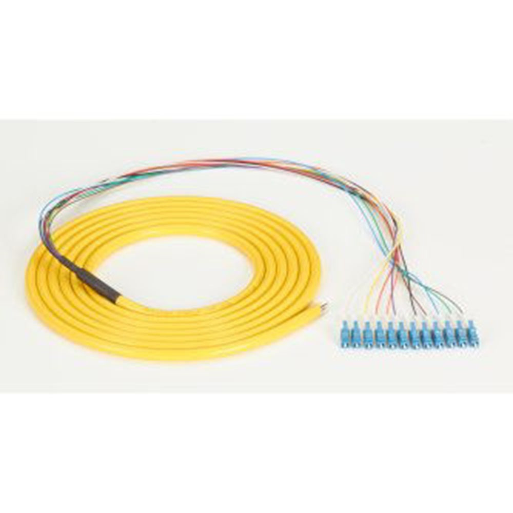 Black Box FOPT50S1-LC-12YL-3 3m LC OS2 9-Micron SM Fiber Pigtail 12-Strand OFNR PVC Yellow