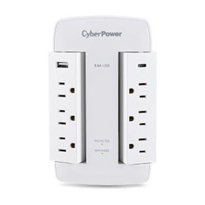 CyberPower CSP600WSURC5 Surge Protector 900J 6 Outlets,120V Wall Tap, 2 Usb 3.6A, $75K Ceg