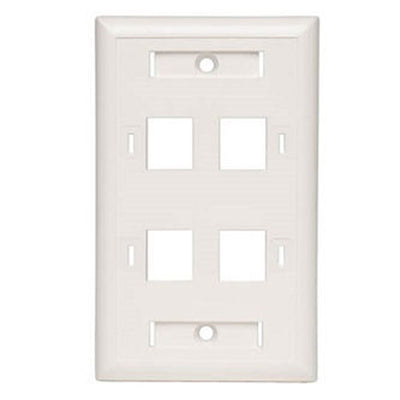 Eaton N042-001-04-WH 4-Port Keystone Faceplate, Single Gang, ID Labels, White, TAA